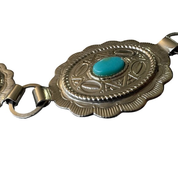 Vintage Y2K Belt Women\'s M/L Southwestern Faux Turquoise Silver Concho Link main image 5